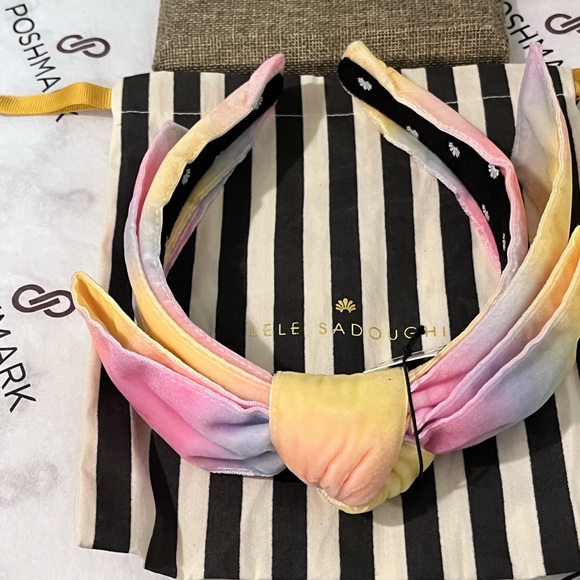 LELE SADOUGHI SHIRLEY NWT AUTHENTIC APRICOT OMBRÉ VELVET BOW HEADBAND main image 14